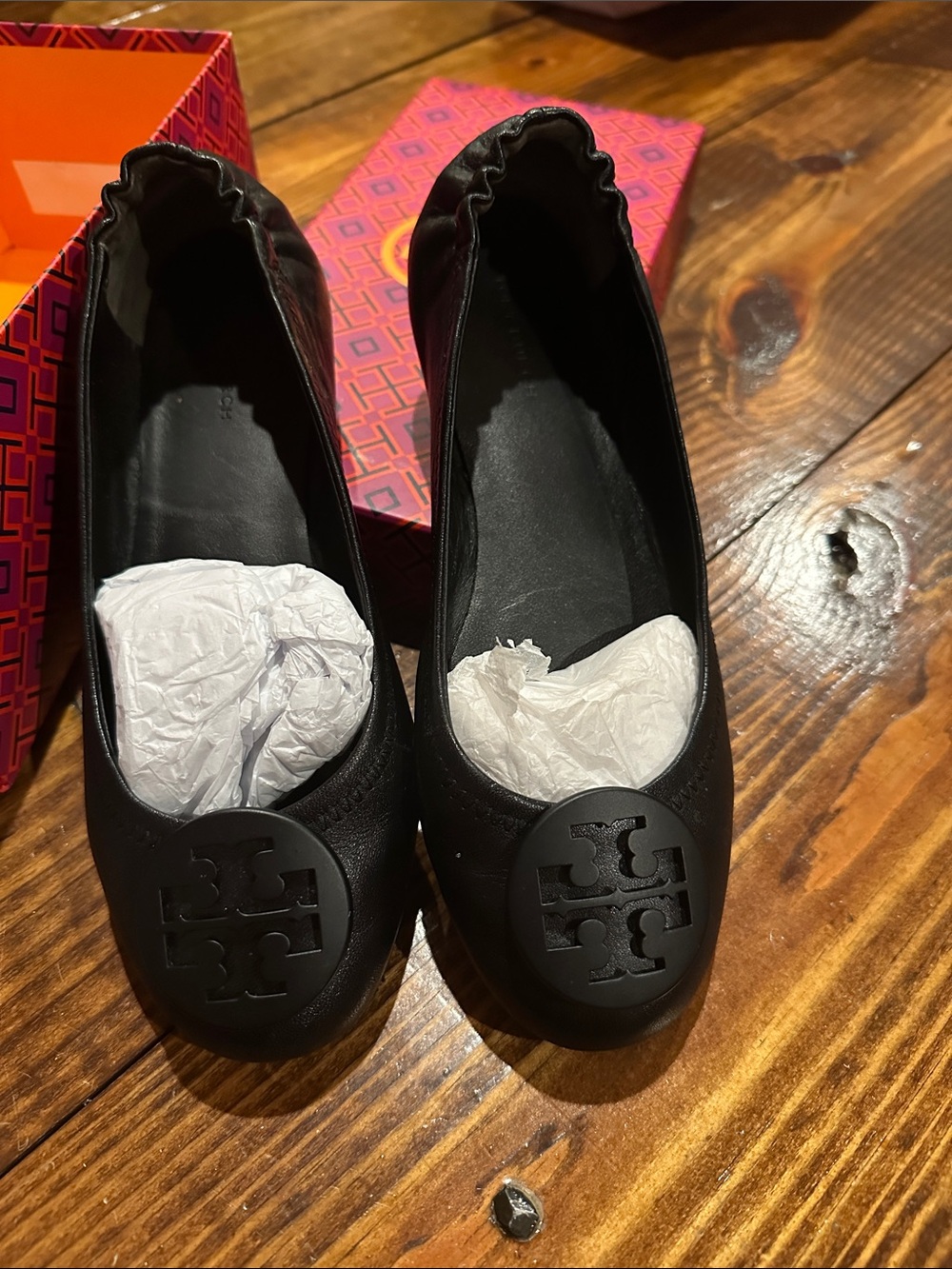 Tory Burch Dark Brown Leather Slip-On Ballet Flats